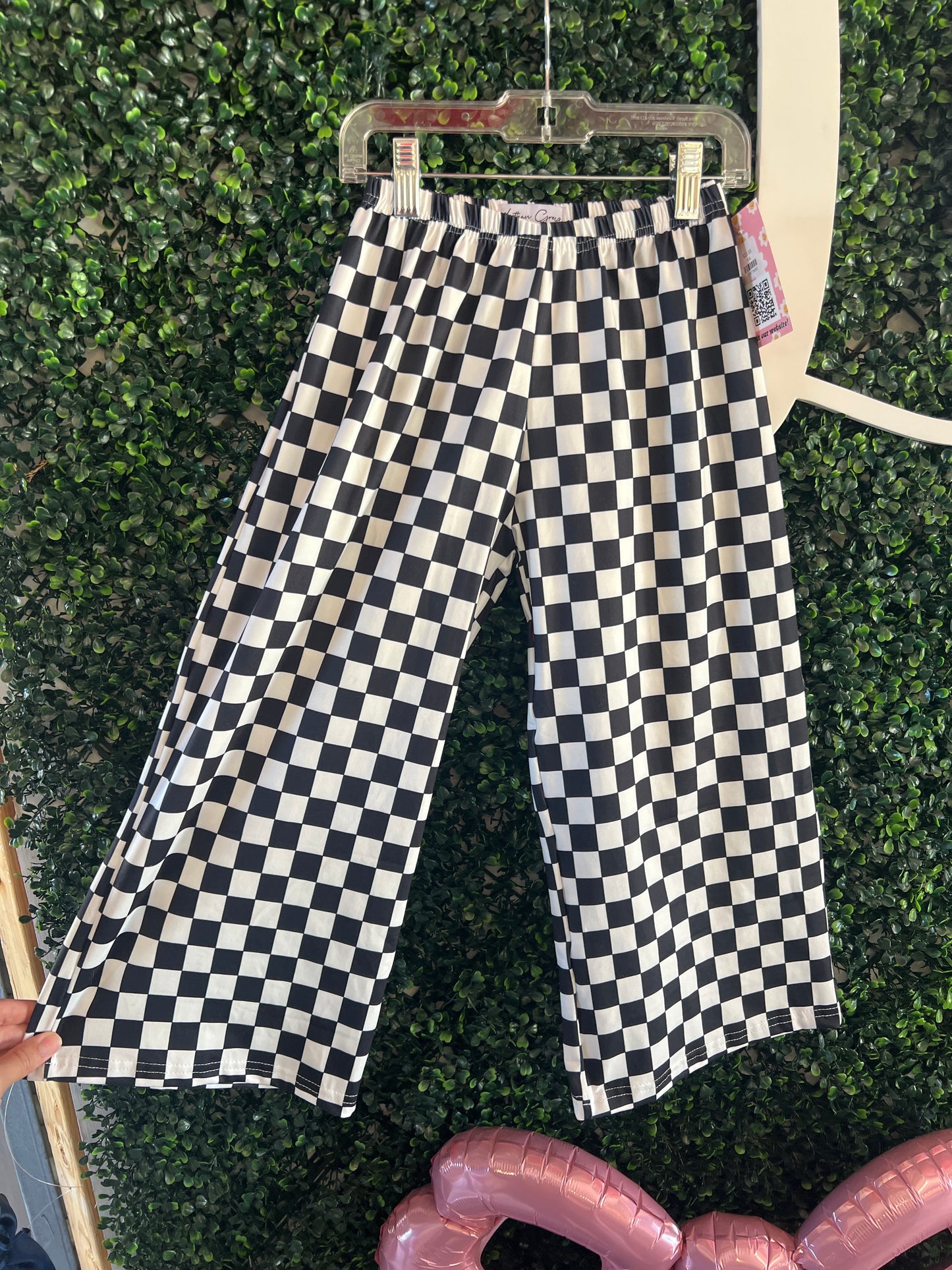 Wide leg small check pant