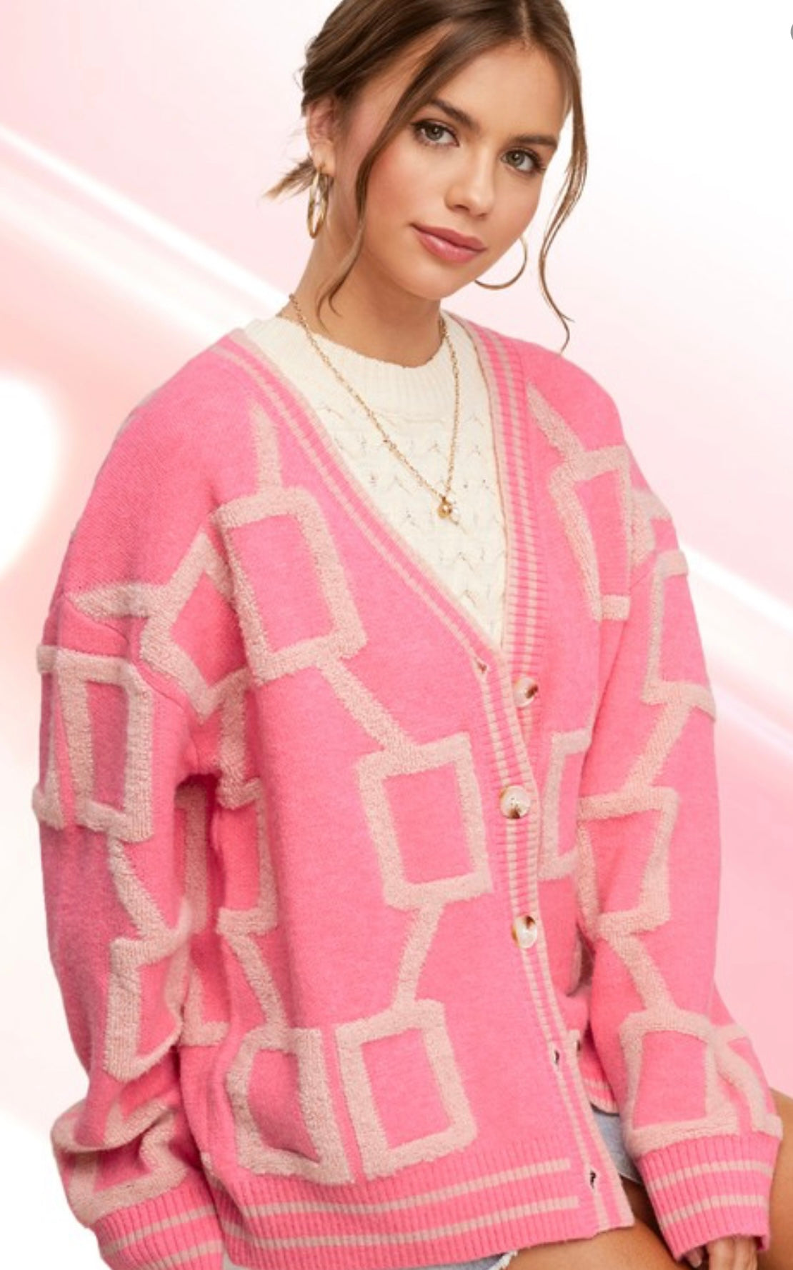 Drop shoulder cardi flamingo