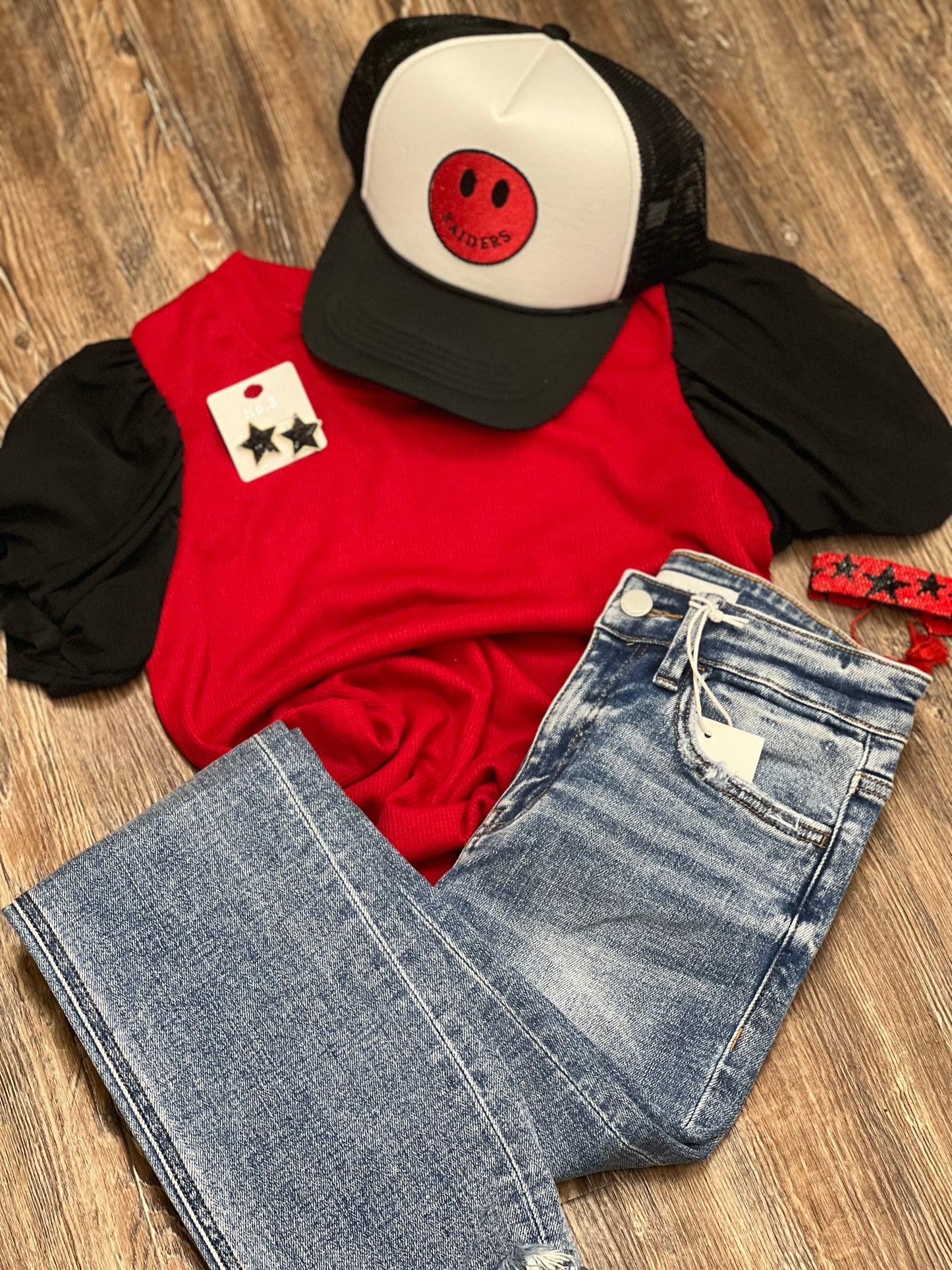 Red/black ribbed top