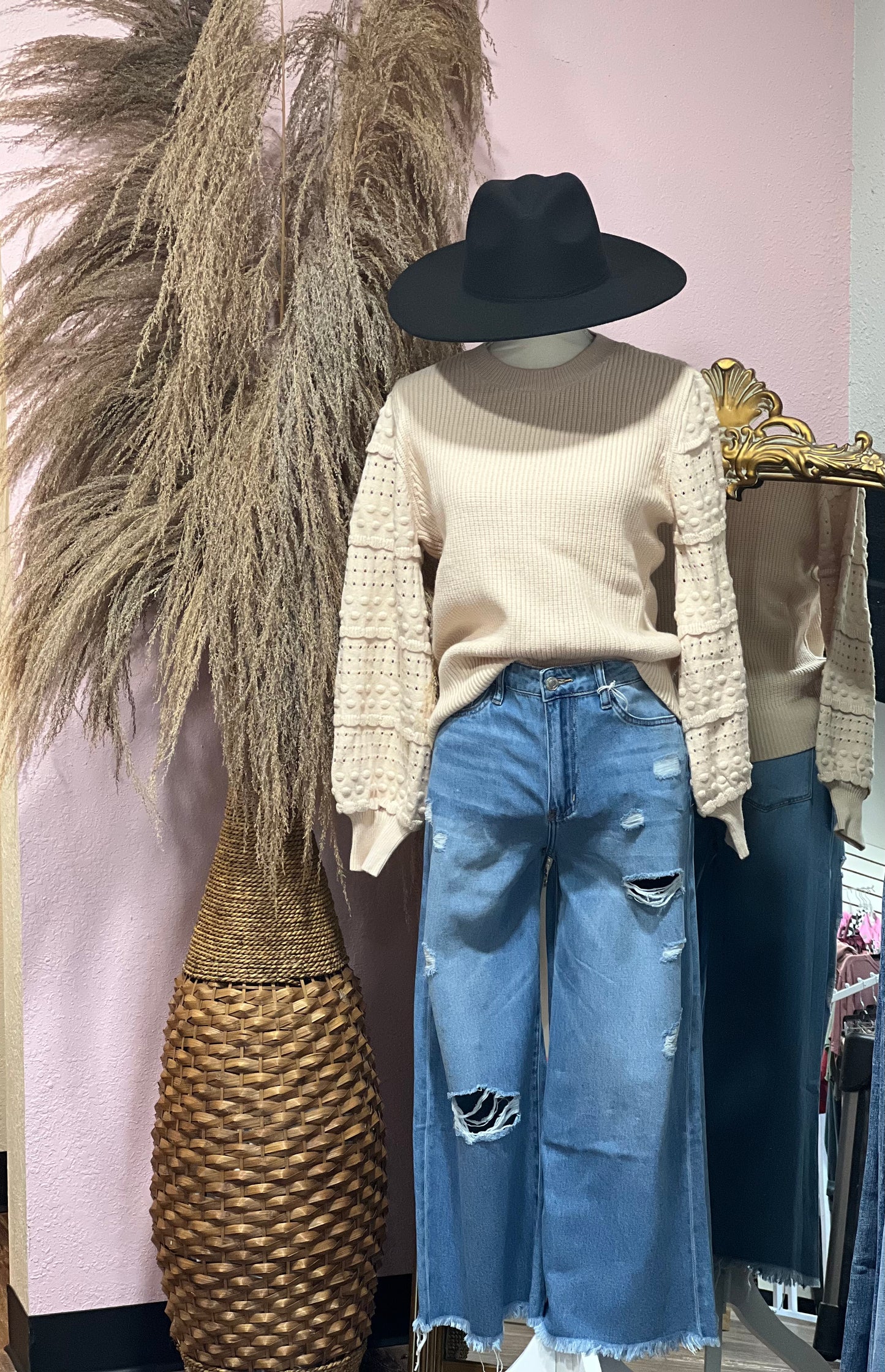 Oatmeal puff sleeve sweater