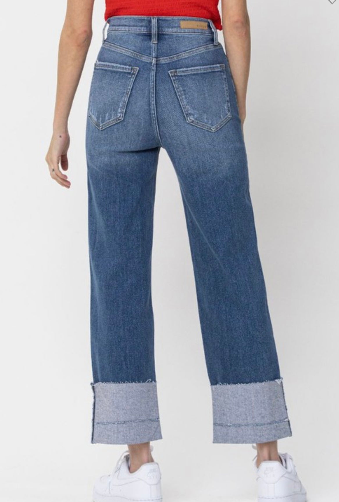 High rise single cuff dad jean