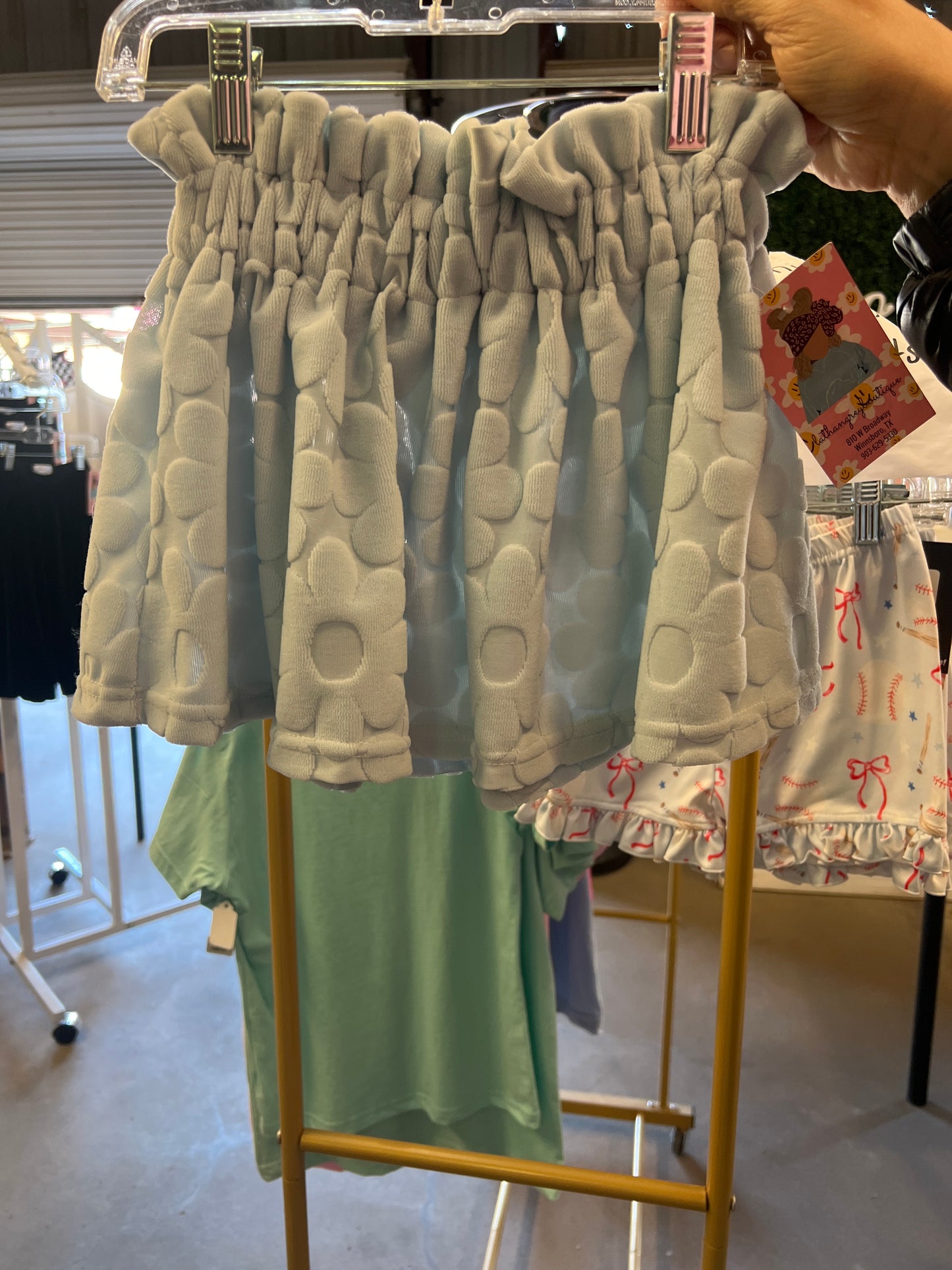 Blue paper bag waist skirt