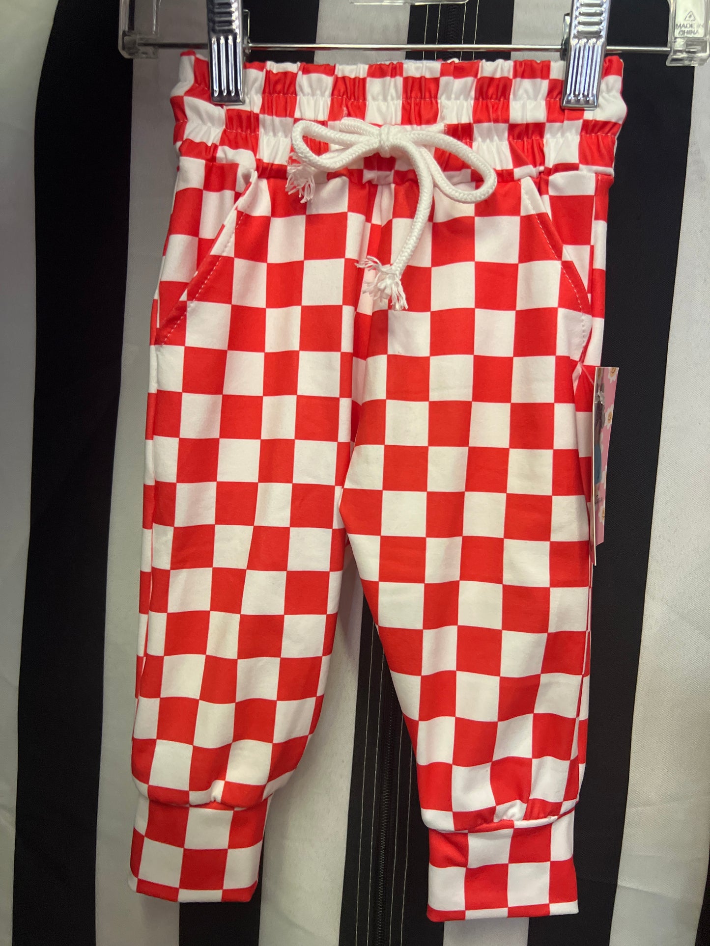 Red check joggers