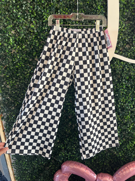 Wide leg small check pant