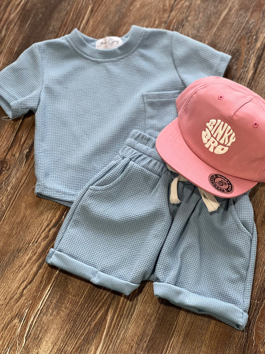Blue waffle weave set