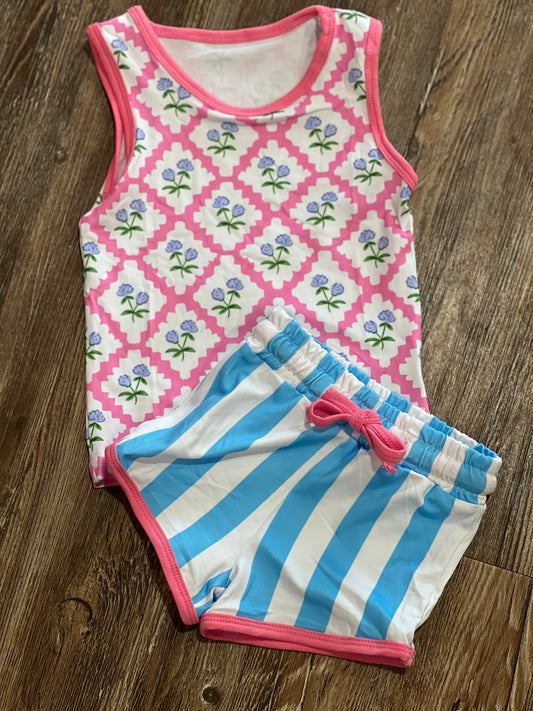 Blue stripe short set