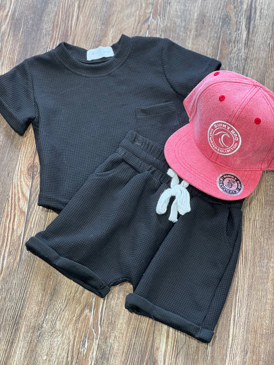 Black waffle weave set