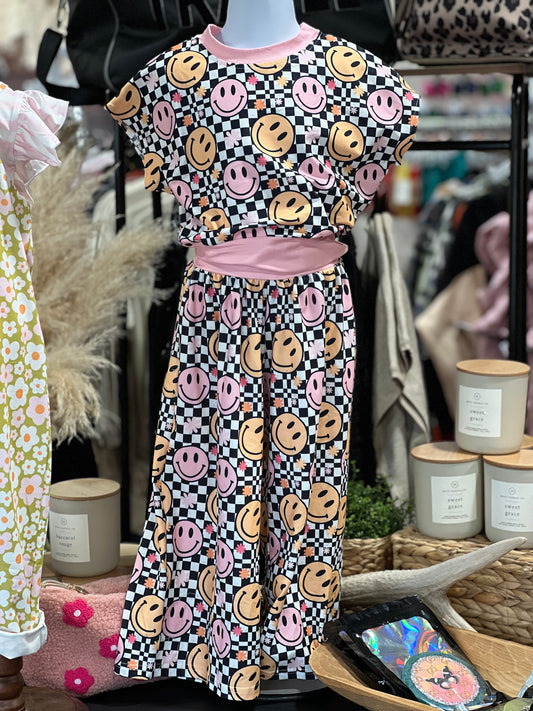 Smiley check pant set