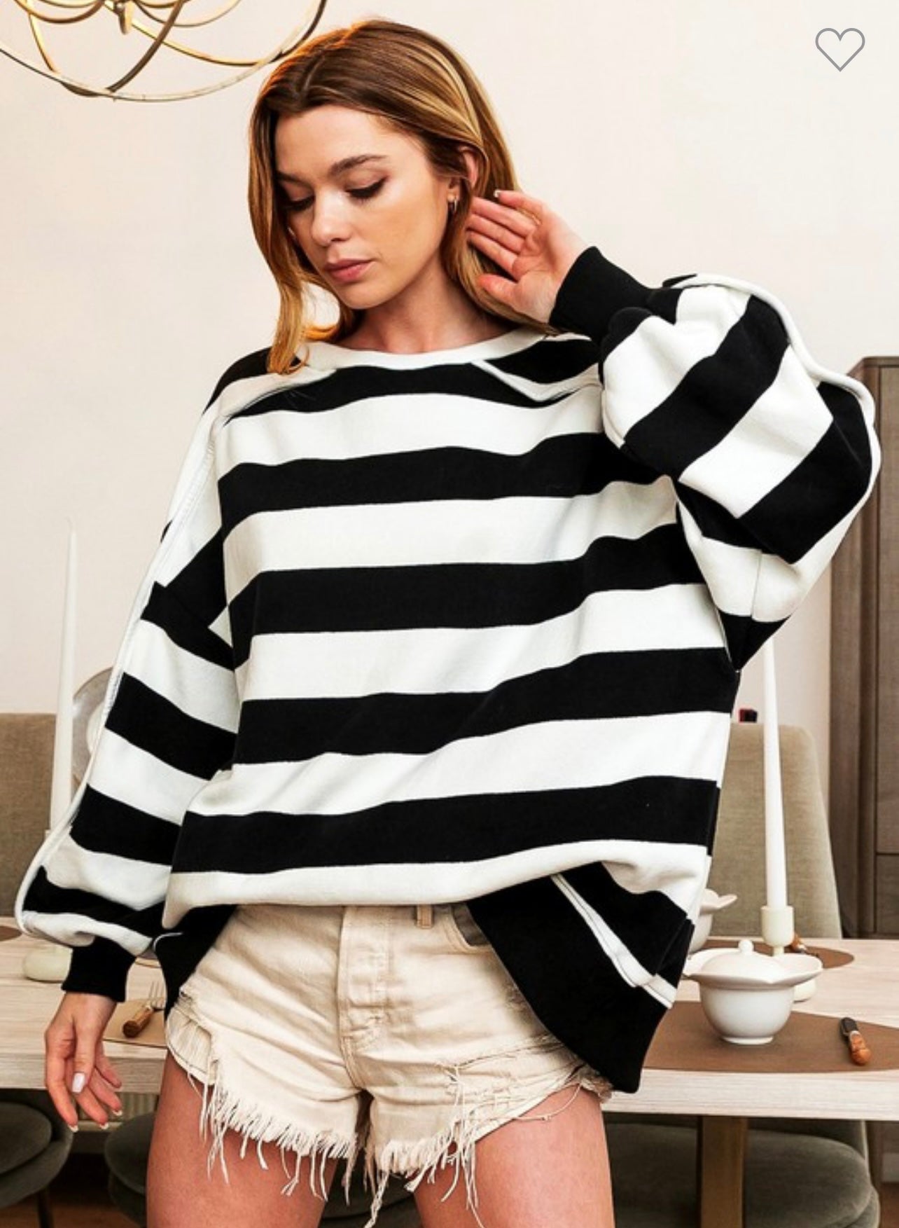White/black stripe loose fit shirt