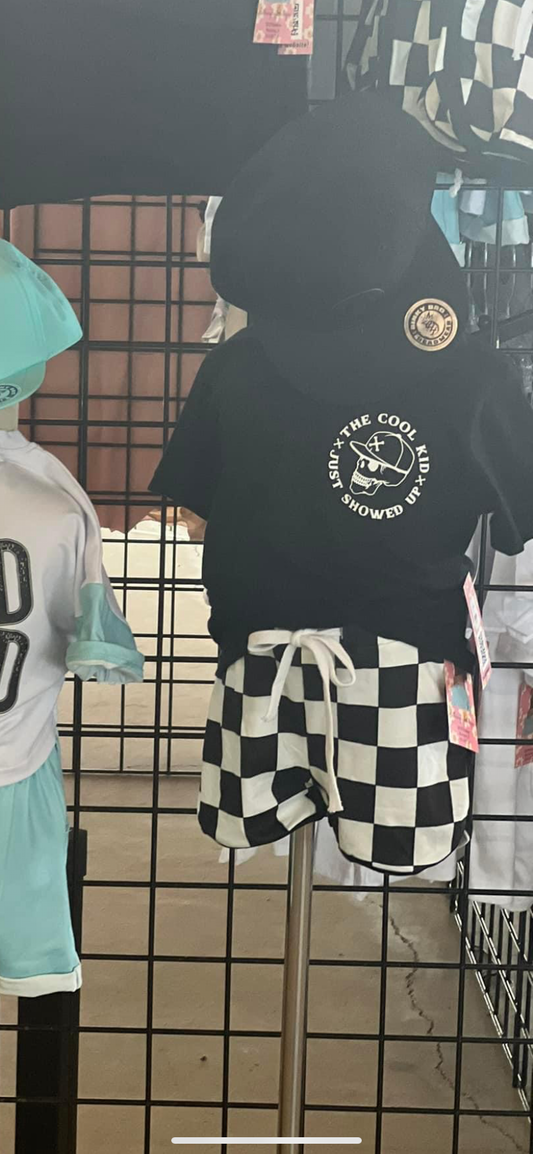 Black check shorts