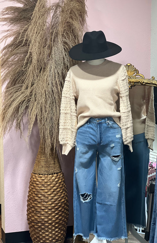 Oatmeal puff sleeve sweater