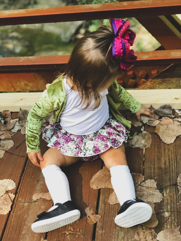 Purple floral skirted bummies