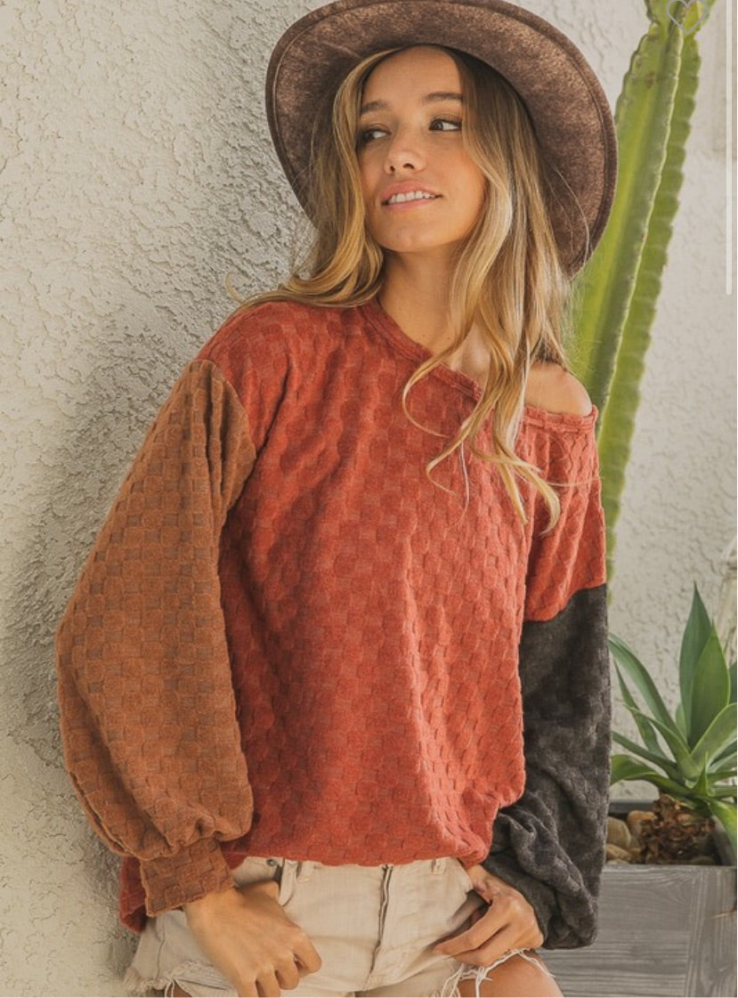 Checker color block top