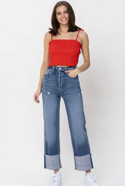 High rise single cuff dad jean